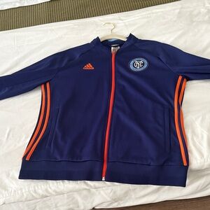 Adidas Blue Jacket with Orange Stripes